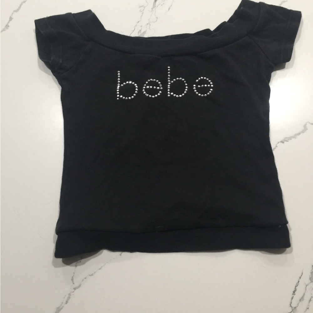 Black Bebe Off-Shoulder Crop Top